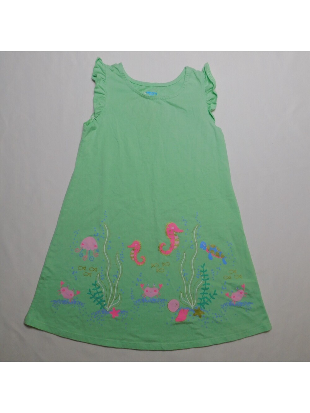 Lightning Bug Girls Green Under the Sea Dress Flutter Sleeve Seahorse Size 5